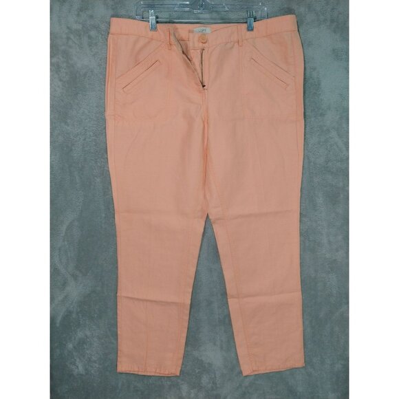 Ann Taylor LOFT Pants Womens 14 Orange Linen Blend Chino Tapered Leg Mid Rise - Picture 1 of 10